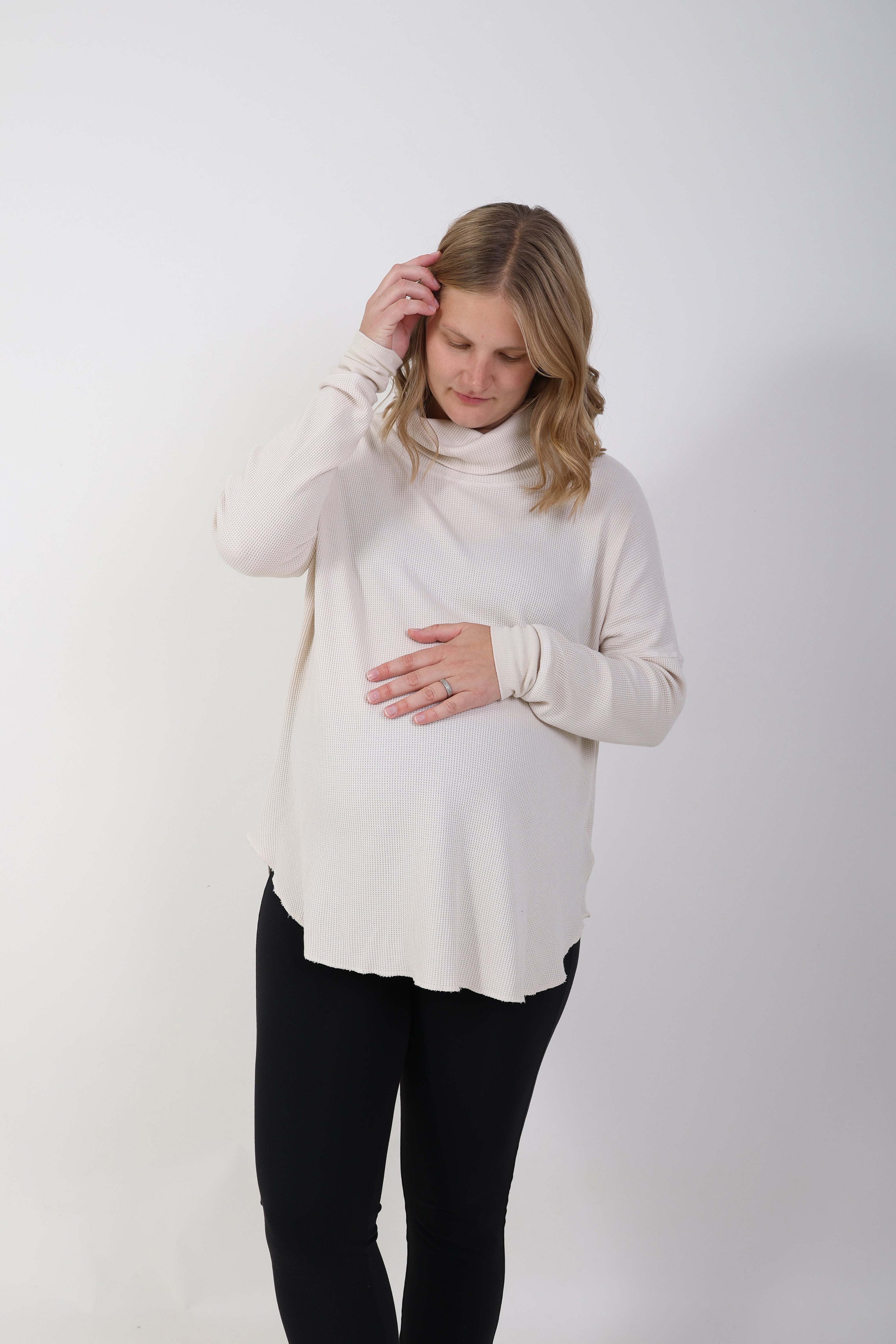 DELILAH || THERMAL LONG SLEEVE COWL NECK MATERNITY TOP