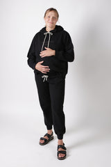 ELLE || FRENCH TERRY MATERNITY HOODIE || BLACK
