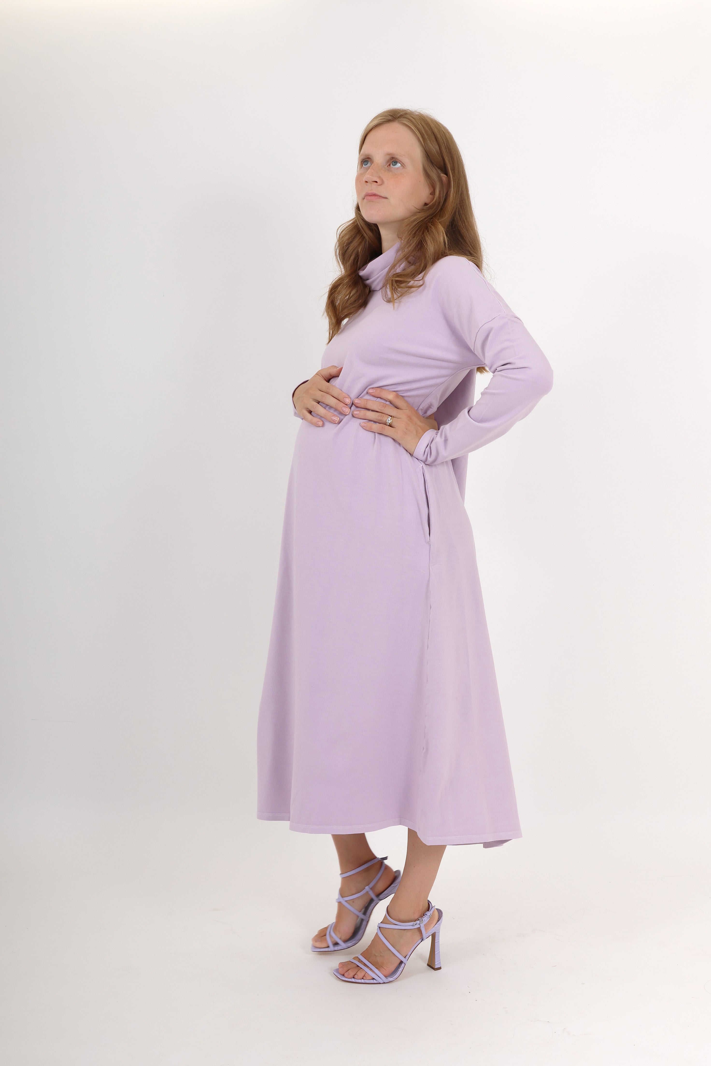 MEREDITH || COWL NECK LONG SLEEVE MATERNITY MIDI DRESS