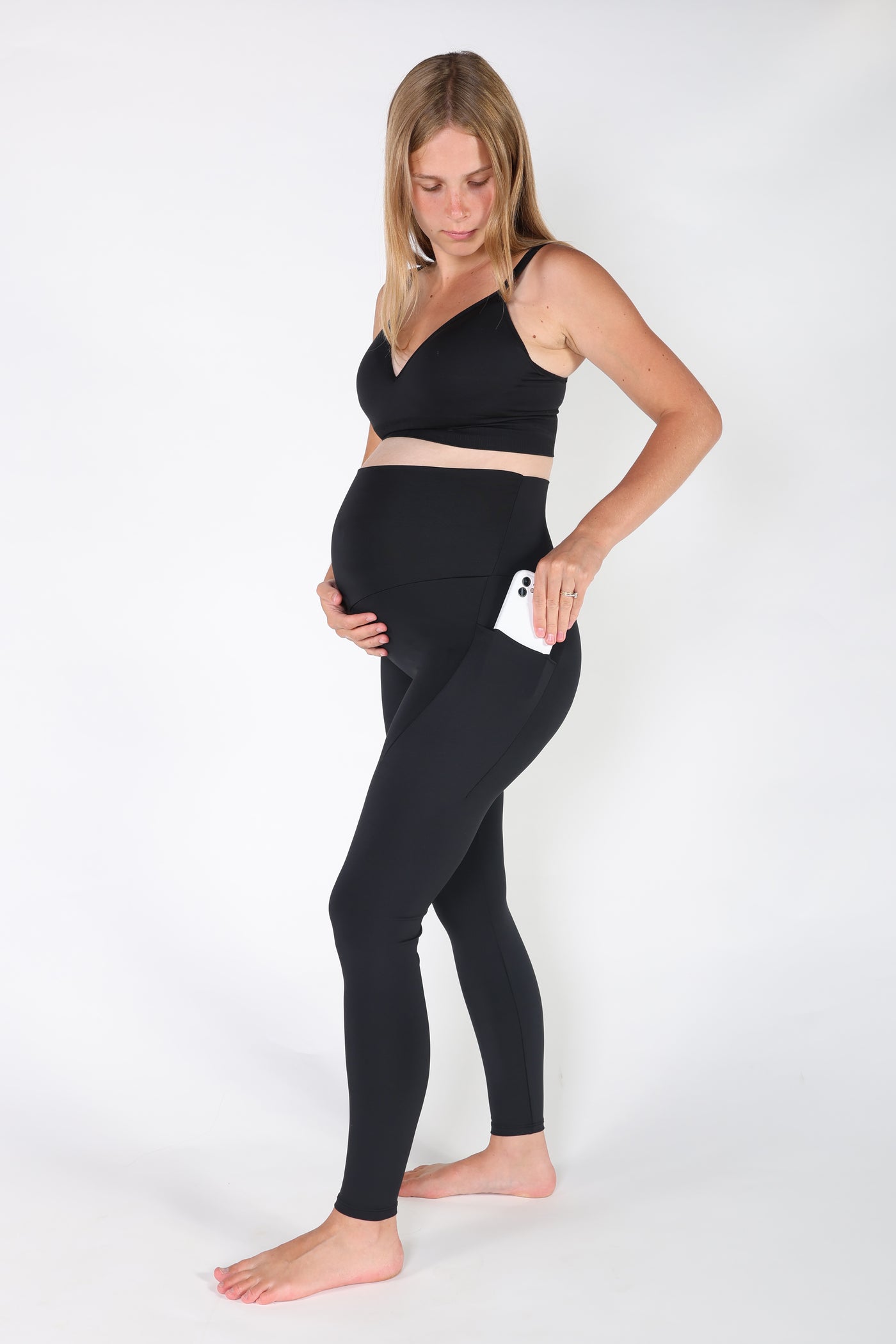 High-rise Maternity Leggings with Slit- Navy Blue