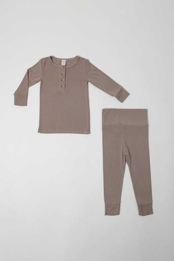 ARTHUR || BABY LONG SLEEVE HENLEY TOP AND BOTTOM SET || TAUPE GREY