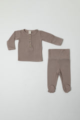 ARTHUR || INFANT LONG SLEEVE HENLEY TOP AND BOTTOM SET || TAUPE GREY