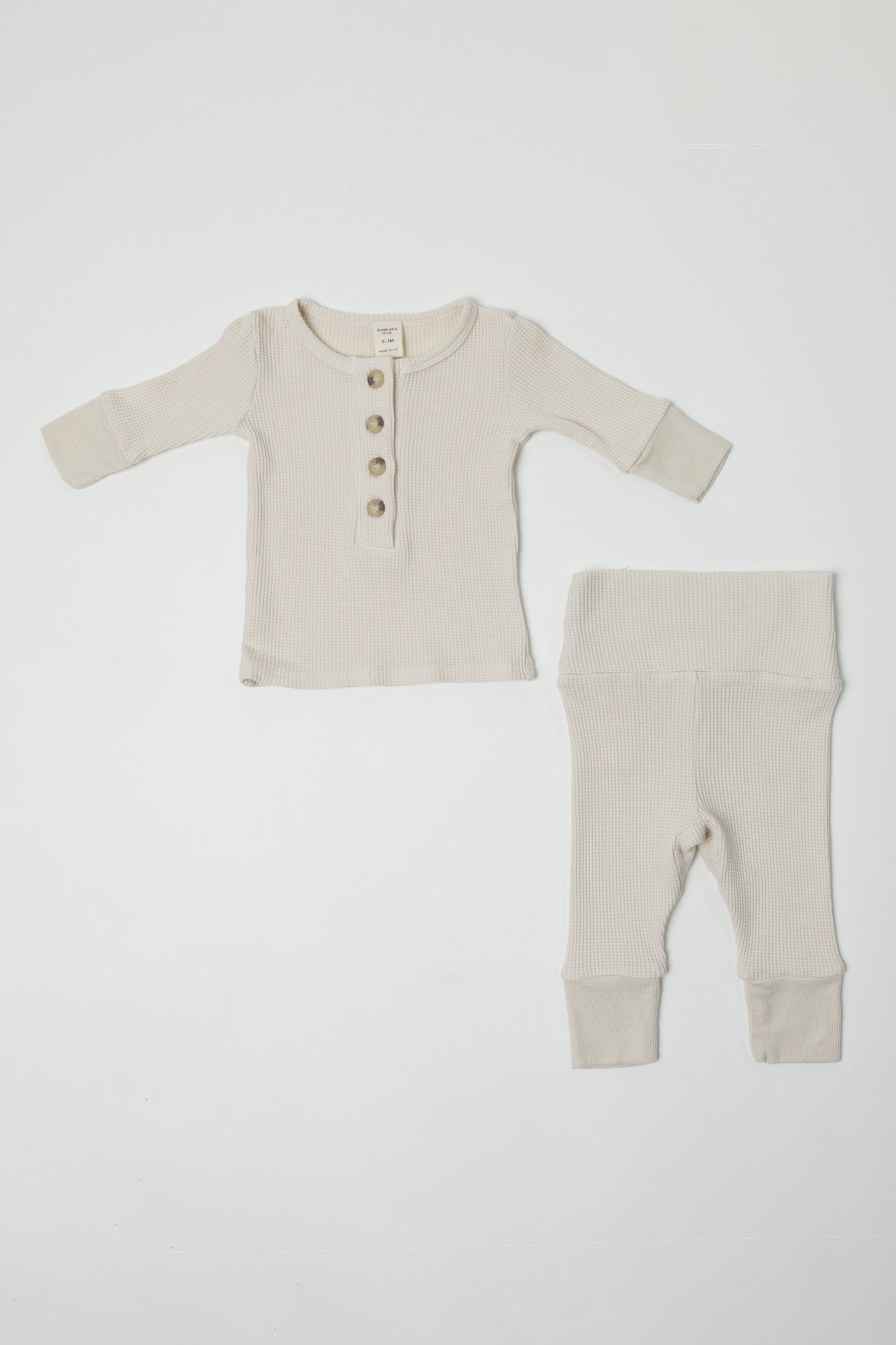 BEATRICE || THERMAL BABY LONG SLEEVE HENLEY TOP AND BOTTOM SET || BIRCH