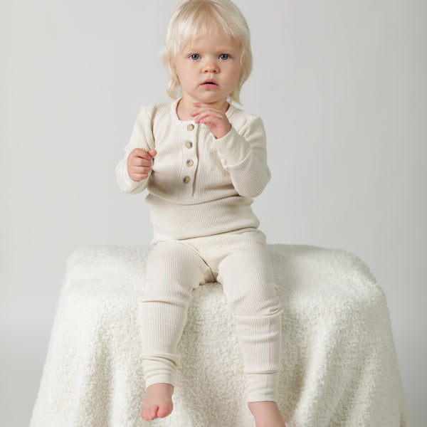 beatrice thermal baby long sleeve henley top and bottom set birch