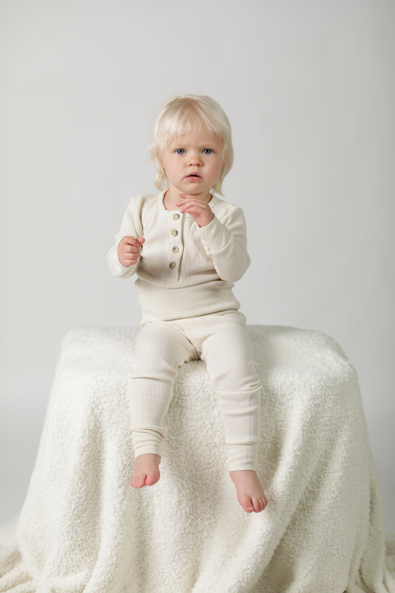 BEATRICE || THERMAL BABY LONG SLEEVE HENLEY TOP AND BOTTOM SET || BIRCH