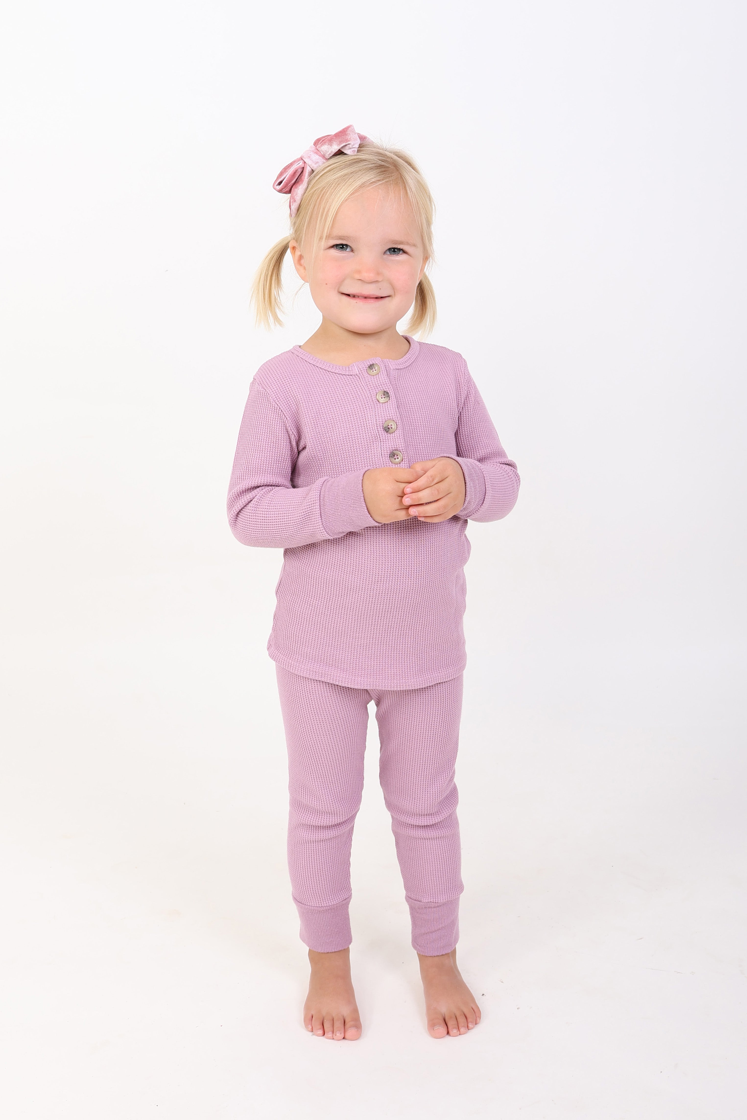 BEATRICE || THERMAL BABY LONG SLEEVE HENLEY TOP AND BOTTOM SET || LILAS