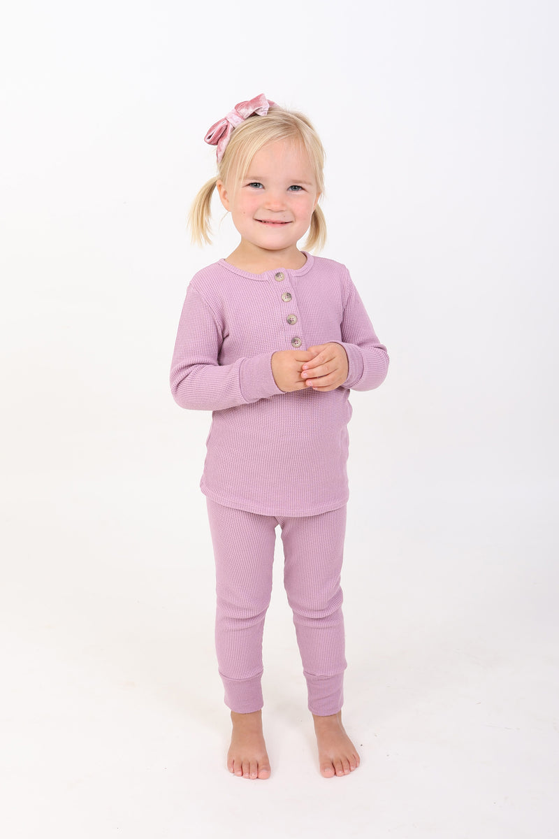 BEATRICE, THERMAL BABY LONG SLEEVE HENLEY TOP AND BOTTOM SET