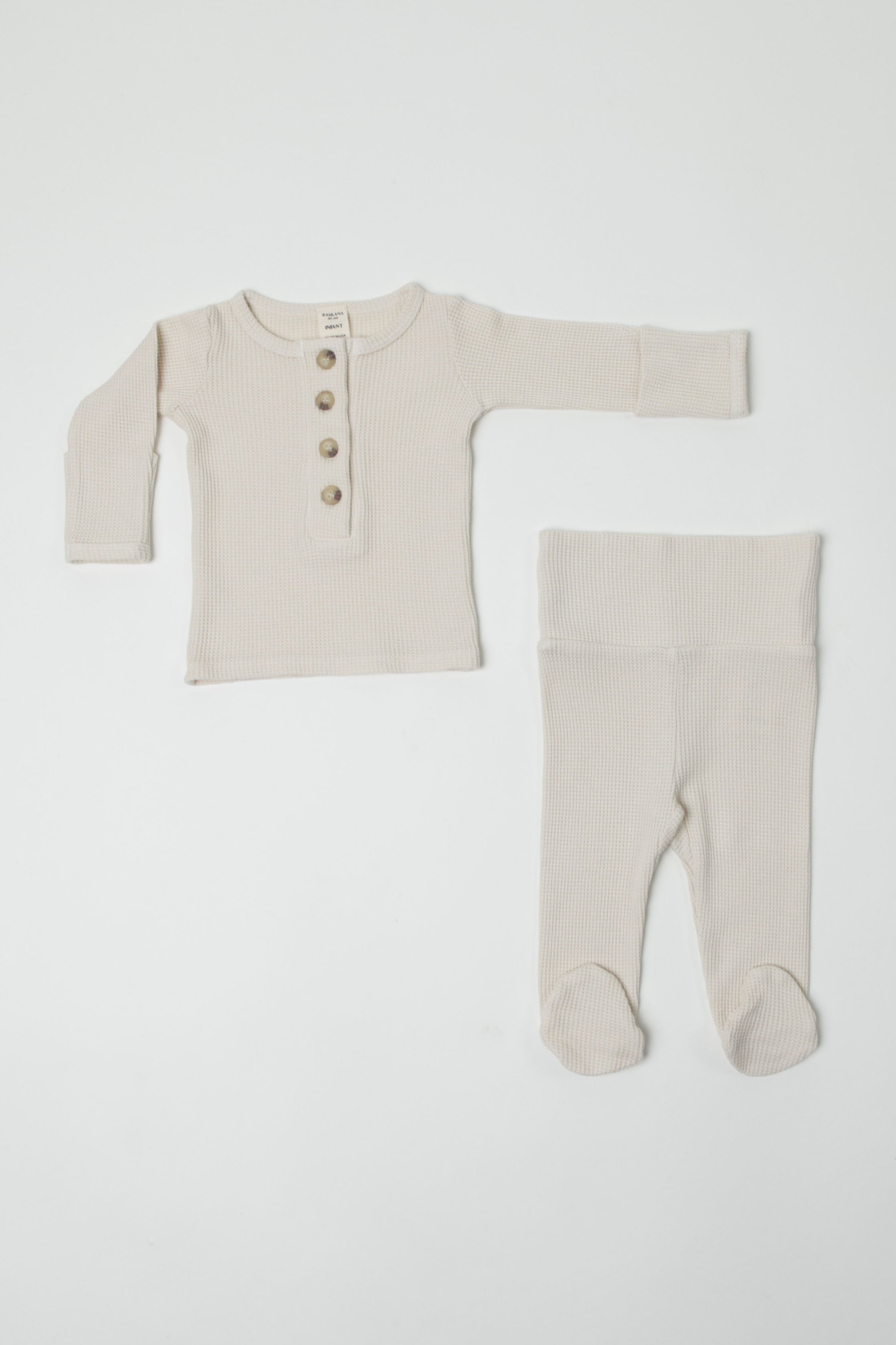 BEATRICE || THERMAL INFANT LONG SLEEVE HENLEY TOP AND BOTTOM SET || BIRCH