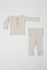 BEATRICE || THERMAL INFANT LONG SLEEVE HENLEY TOP AND BOTTOM SET || BIRCH
