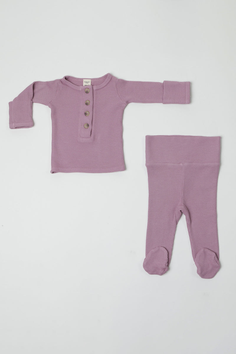 BEATRICE || THERMAL INFANT LONG SLEEVE HENLEY TOP AND BOTTOM SET || LILAS