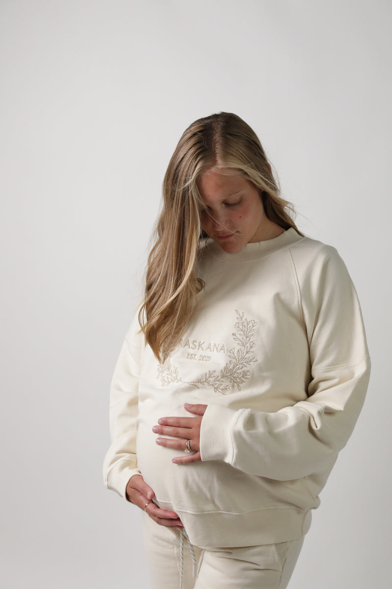 ELLE || FRENCH TERRY MATERNITY CREW NECK PULLOVER || BIRCH