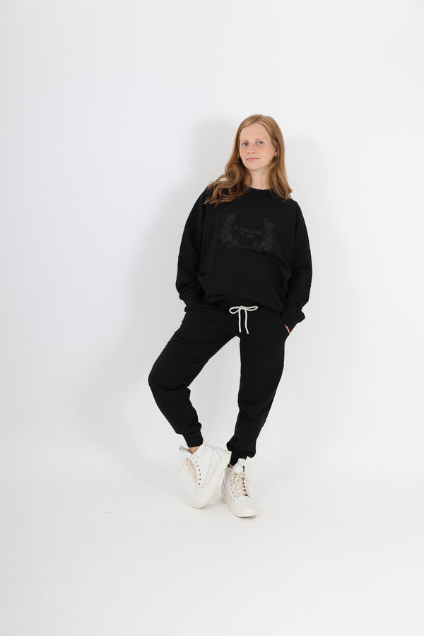 ELLE || FRENCH TERRY MATERNITY CREW NECK PULLOVER || BLACK