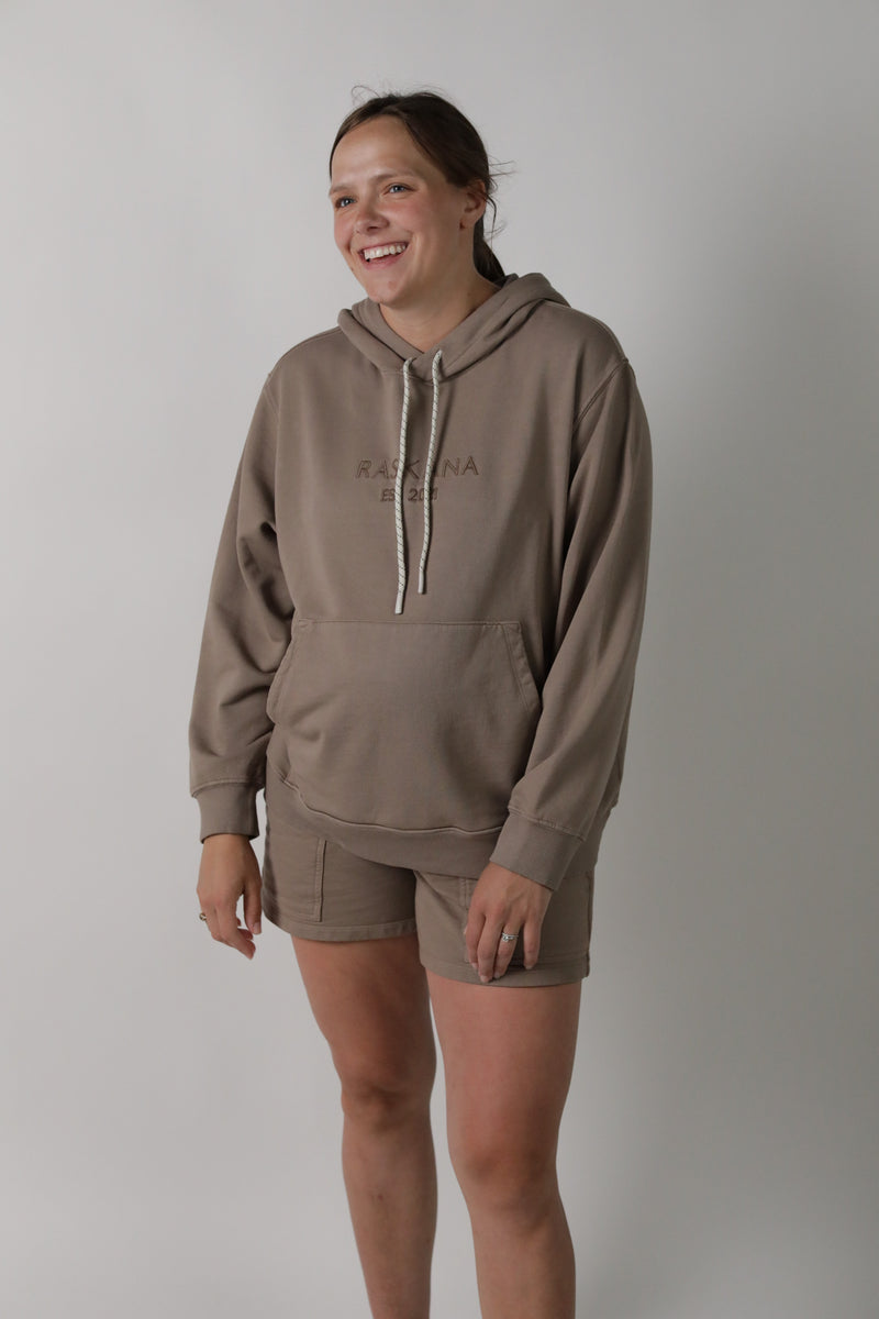 ELLE || FRENCH TERRY MATERNITY HOODIE || TAUPE GREY