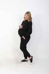 ELLE || FRENCH TERRY MATERNITY CREW NECK PULLOVER || BLACK