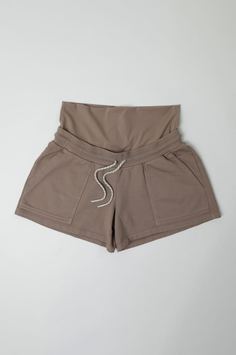 ELLE || FRENCH TERRY MATERNITY SHORT || TAUPE GREY
