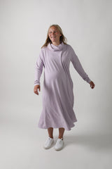MEREDITH || COWL NECK LONG SLEEVE MATERNITY MIDI DRESS || LAVENDER FROST